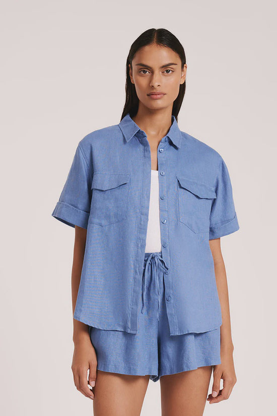 Load image into Gallery viewer, Desi Linen Shirt | Cerulean
