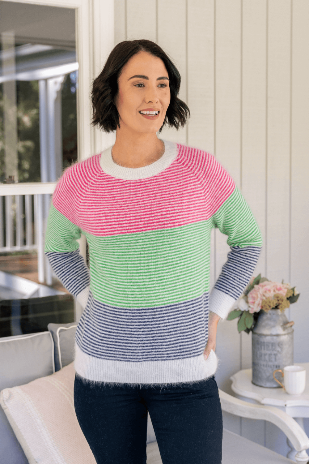 Angora Blend Multi Stripe Sweater | Multi Colour